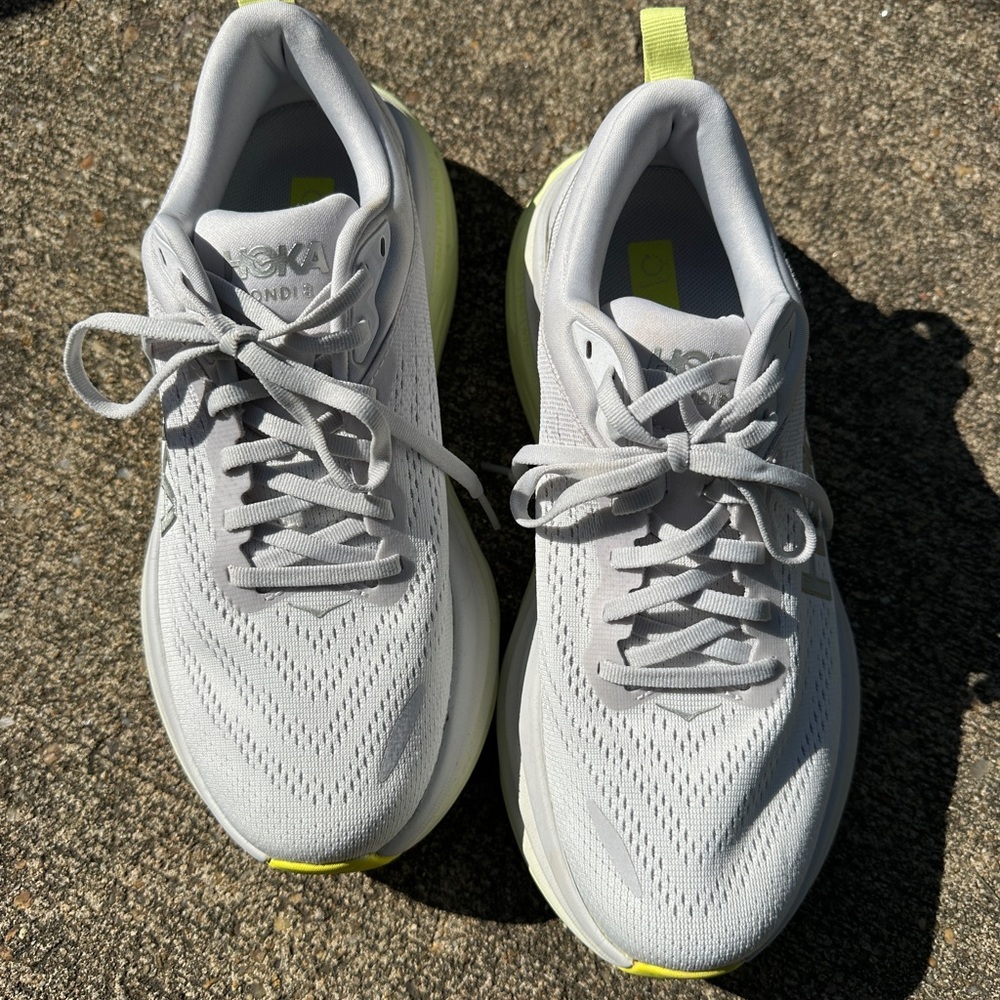 Hoka Bondi Gray and Yellow Running Shoes